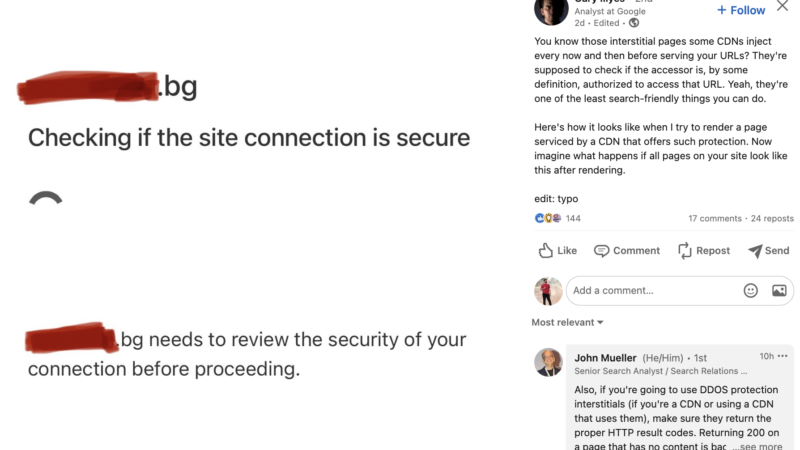 Google warns that Checking If The Site Connection Is Secure CDN Interstitials Are Not Search Engine Friendly