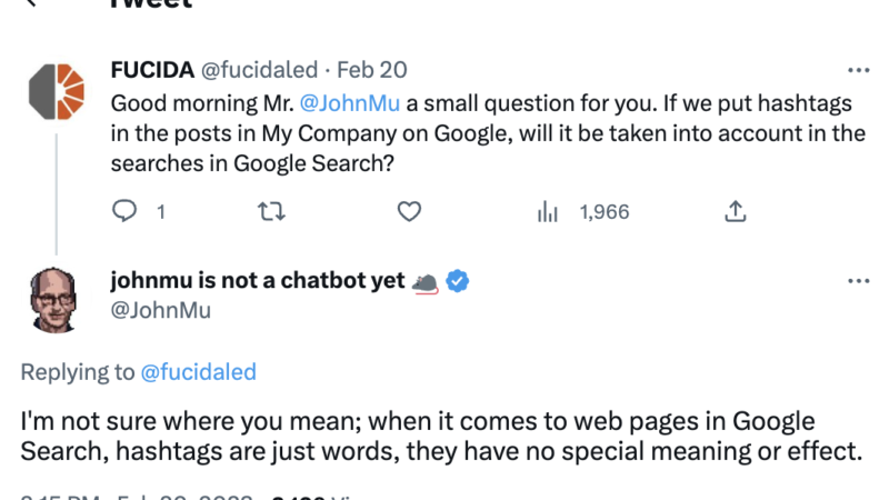 Google’s John Mueller Clarifies That Hashtags are Just Words on Web Pages in Google Search