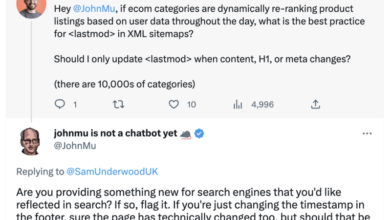 Google Recommends Updating ‘lastmod’ Tag in XML Sitemap When Providing New Content
